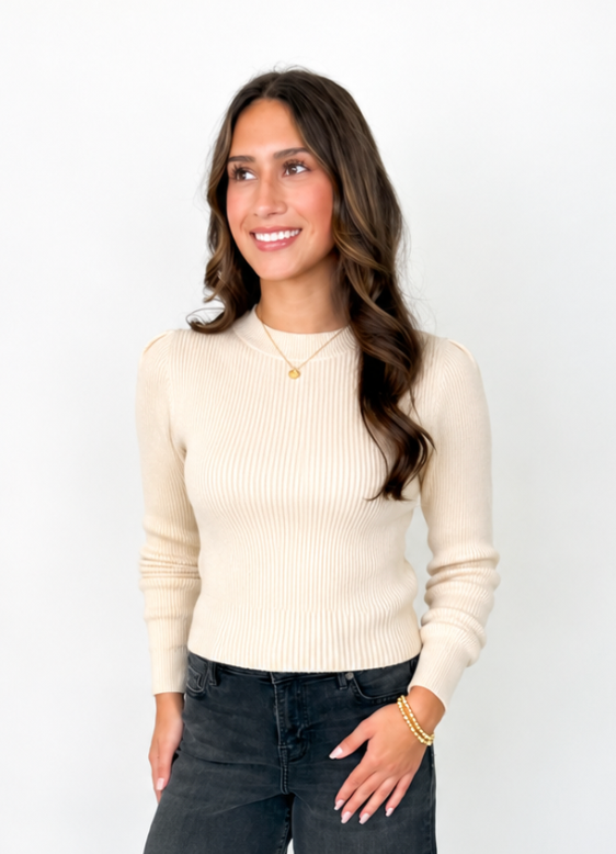 Sadie - Mock Neck Metallic Top (Cream)