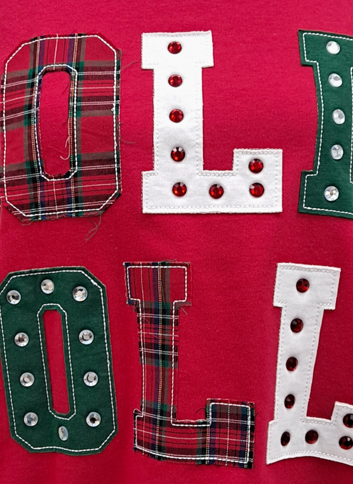 Holly Jolly Patchwork Graphic Holiday Sweatshirt