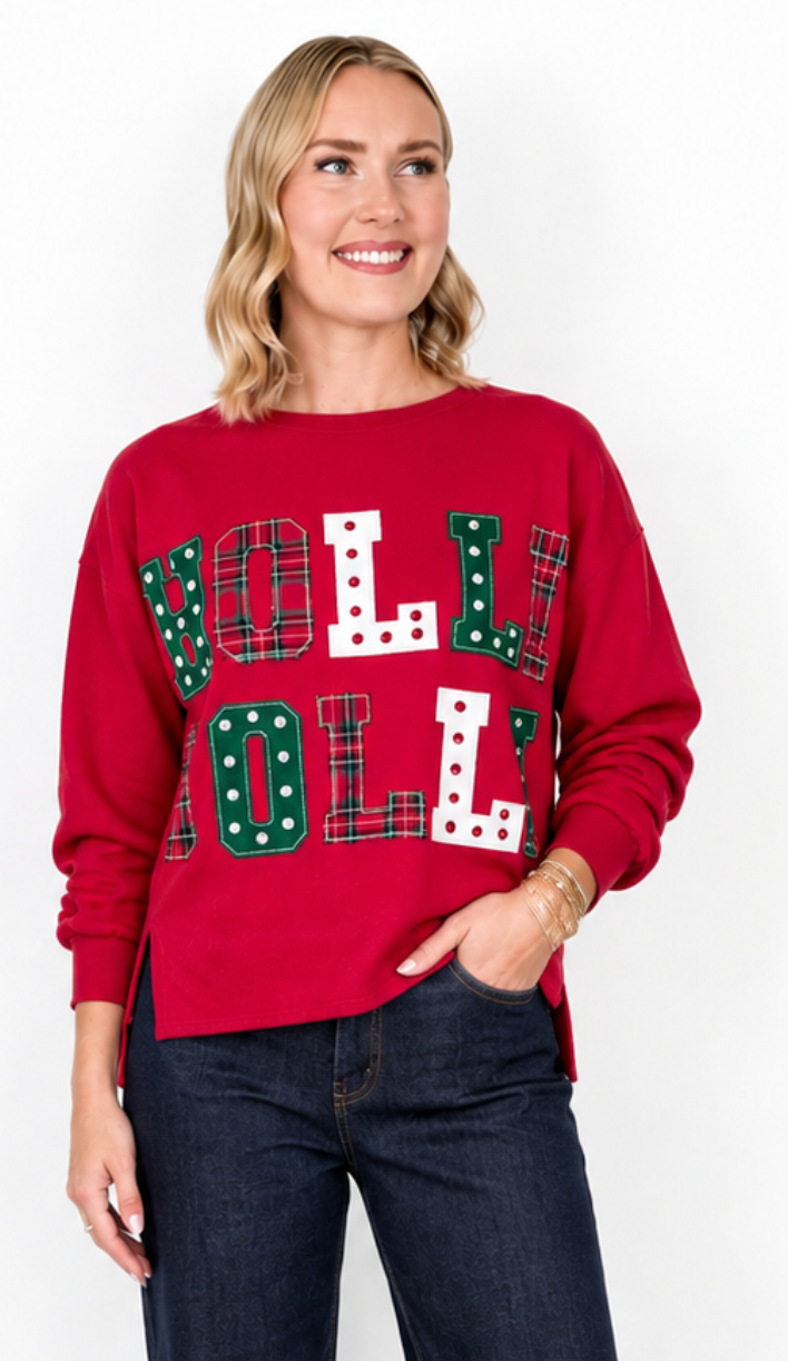 Holly Jolly Patchwork Graphic Holiday Sweatshirt
