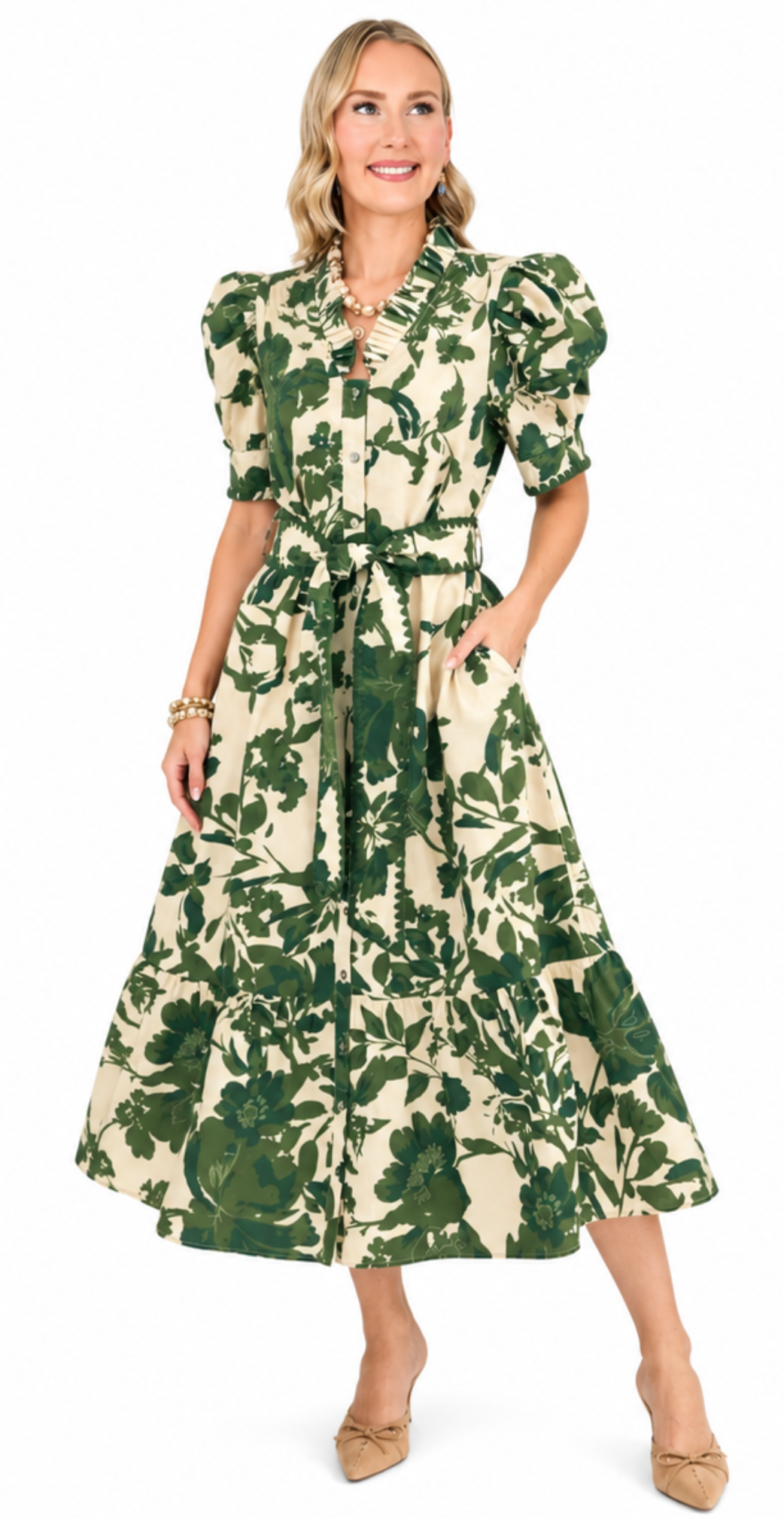 Juliette - Floral Puff Sleeve Midi Dress