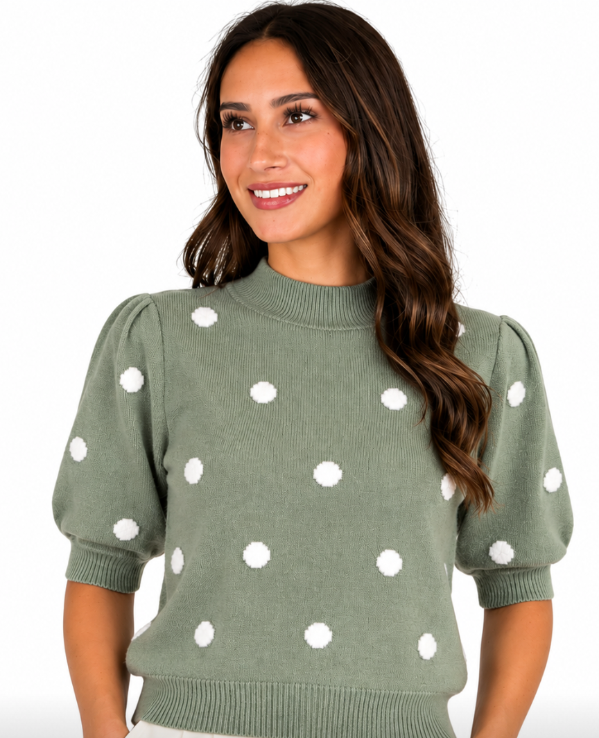 Cleo - Polka Dot Mock Neck Sweaer