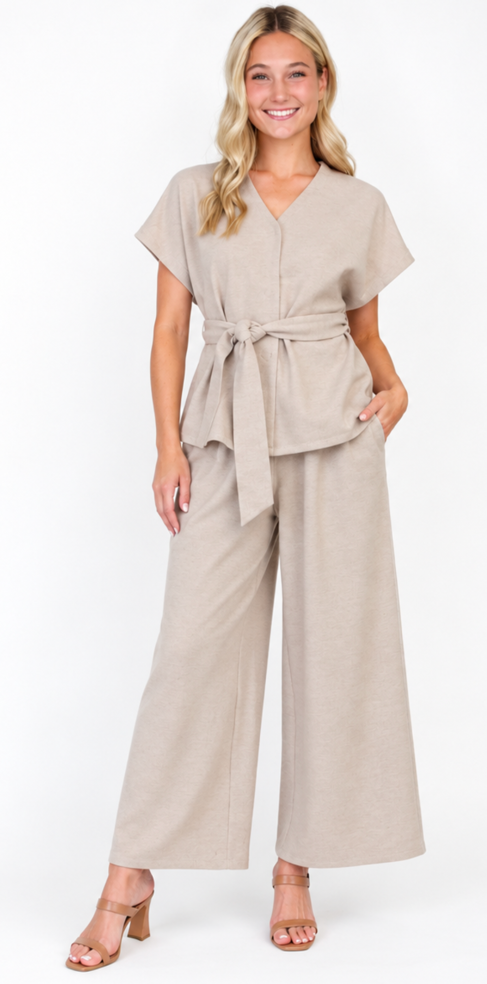 Patricia - Luxe Two Piece Pant Set (Beige)