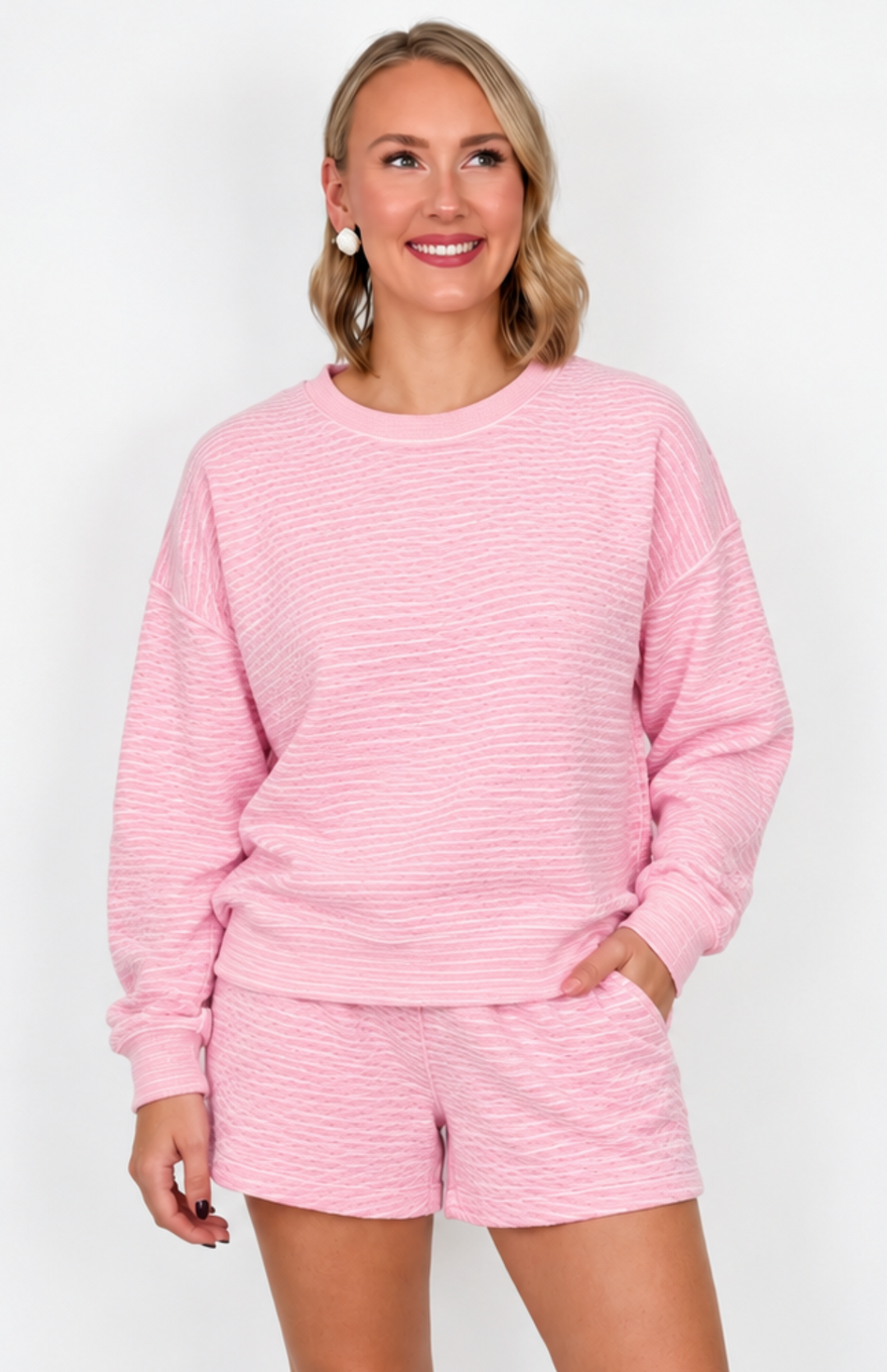 Haley - Brushed Long Sleeve Striped Set (Pink)