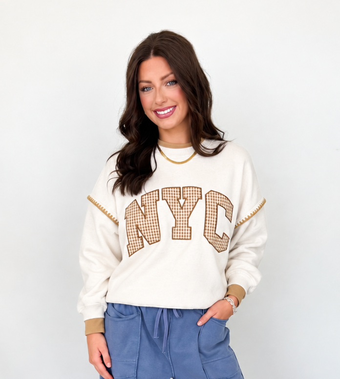 NYC Gingham Graphic Sweatshirt