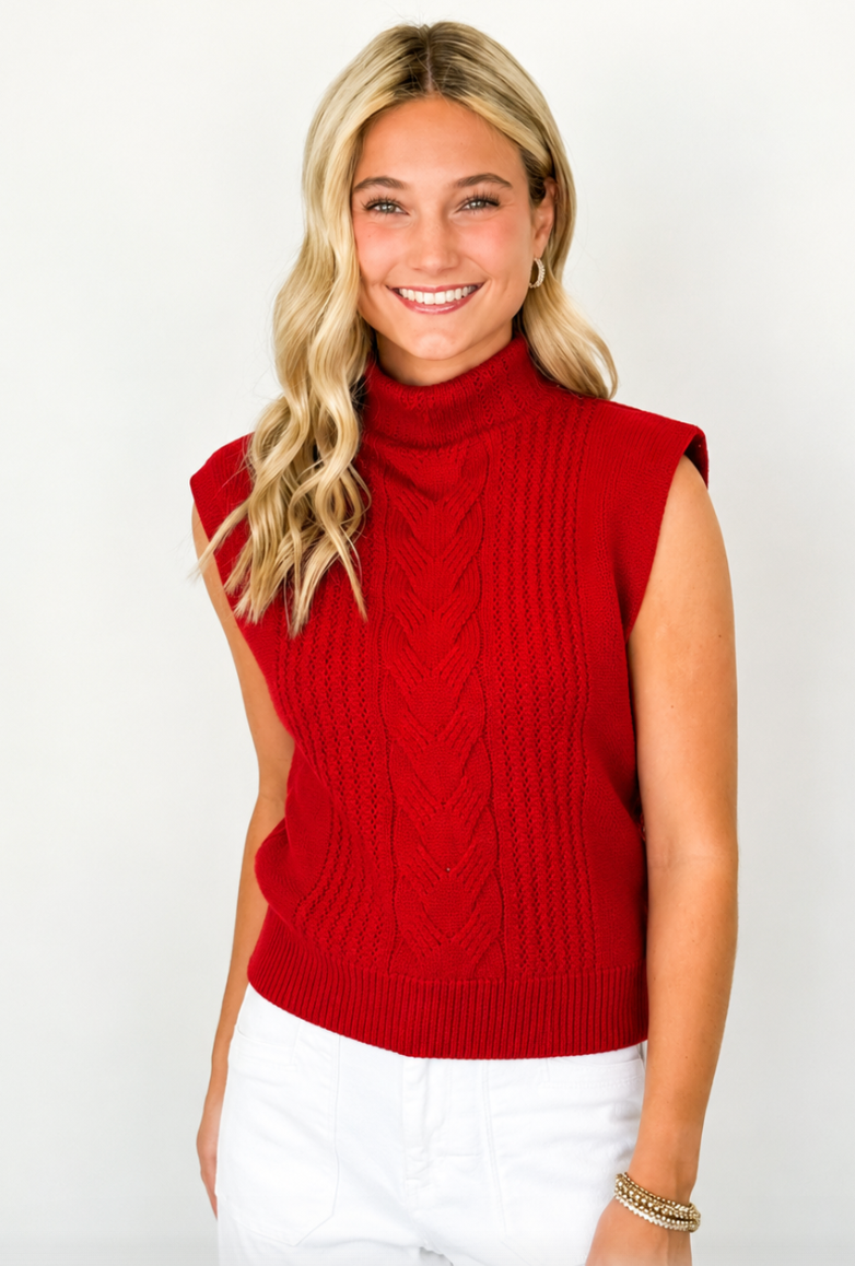 Grace - Red Mock Neck Sweater