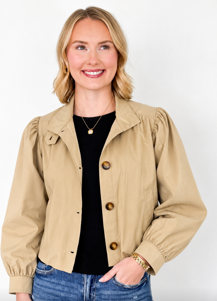 Bella - Beige Puff Sleeve Jacket