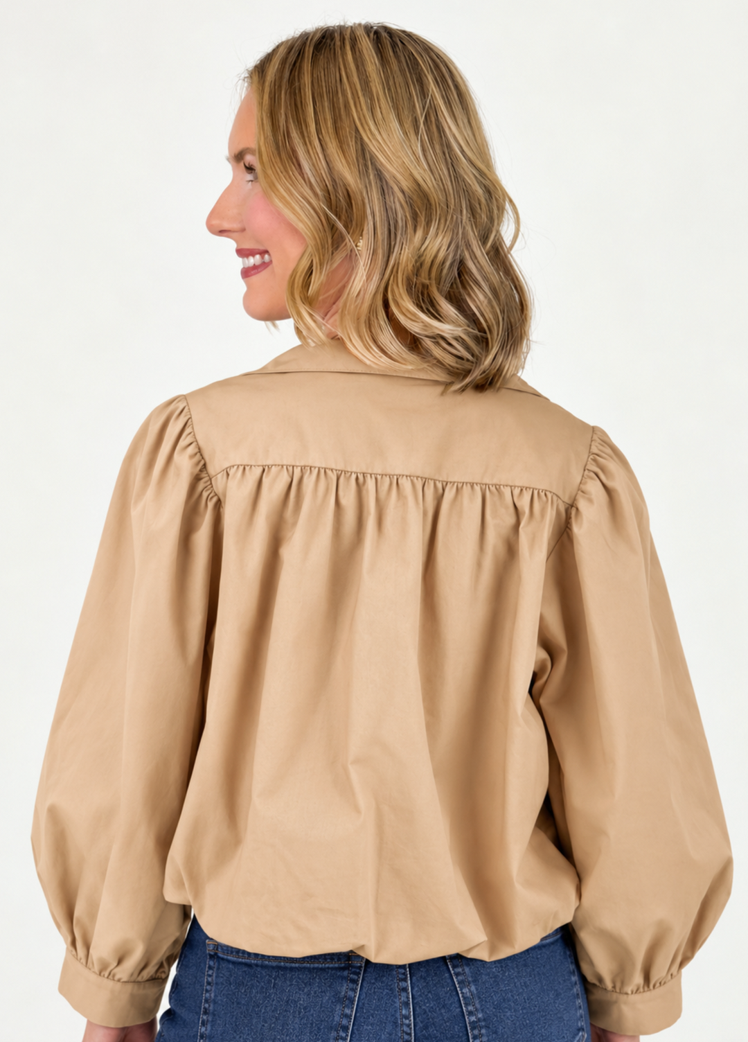 Bella - Beige Puff Sleeve Jacket