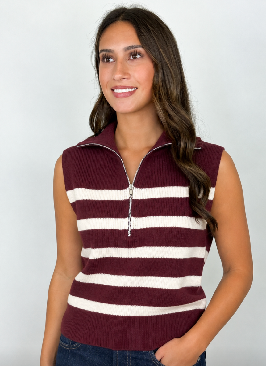 Sandra - Half Zip Striped Sweater