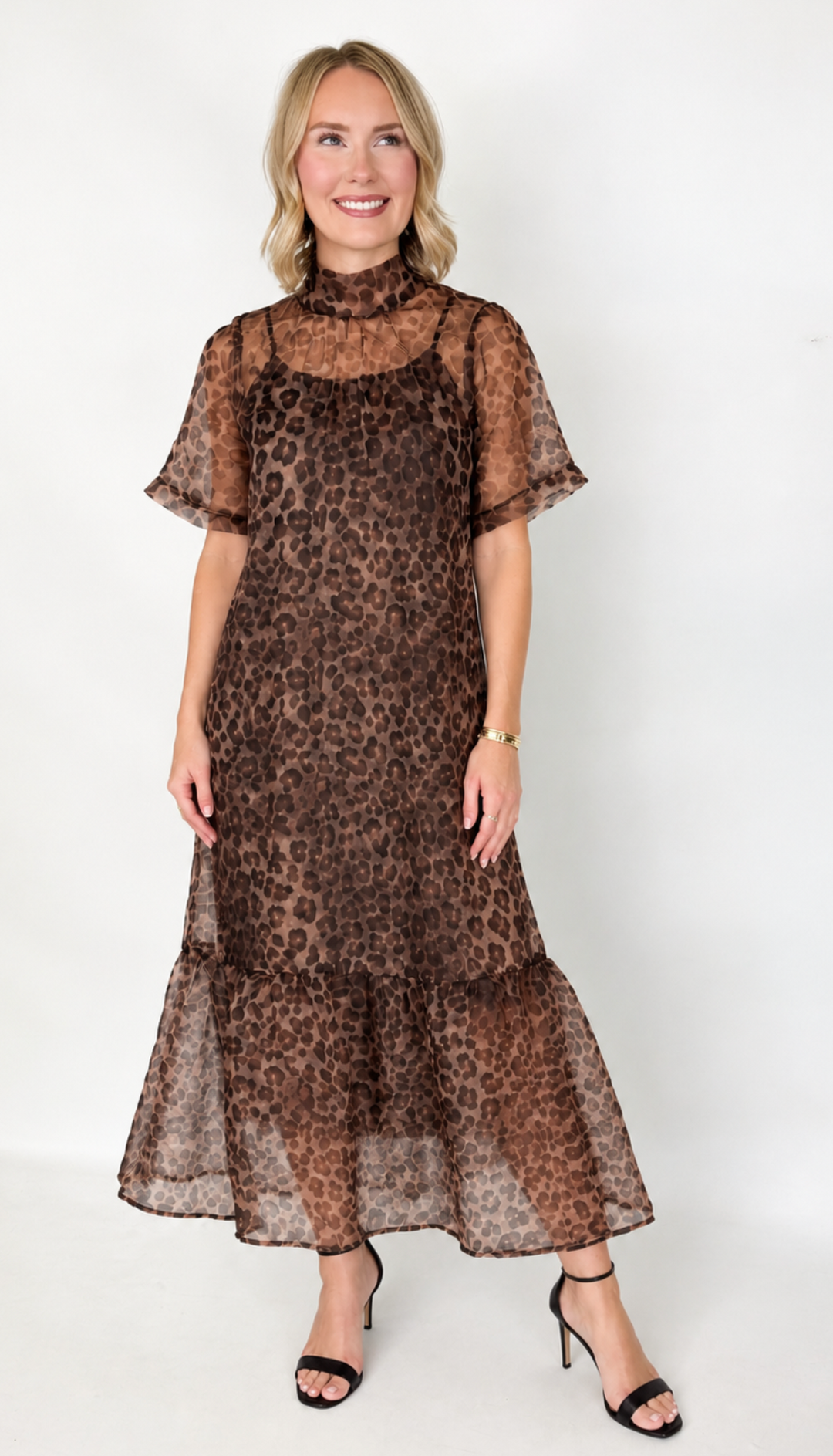 Talia - Sheer Leopard Print Midi Dress