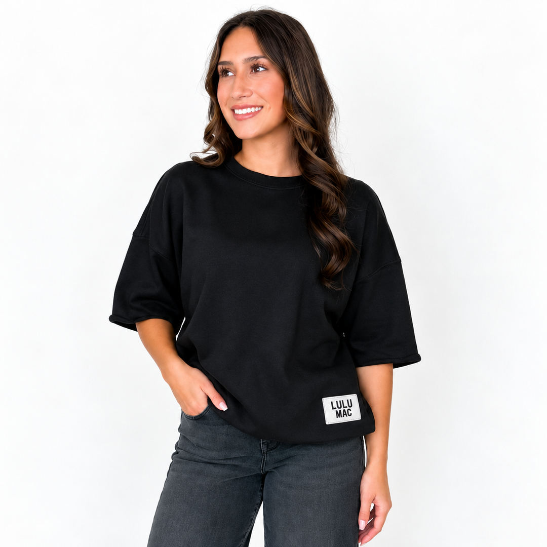 LULU MAC - Short Sleeve Terry Cloth Top (Black)