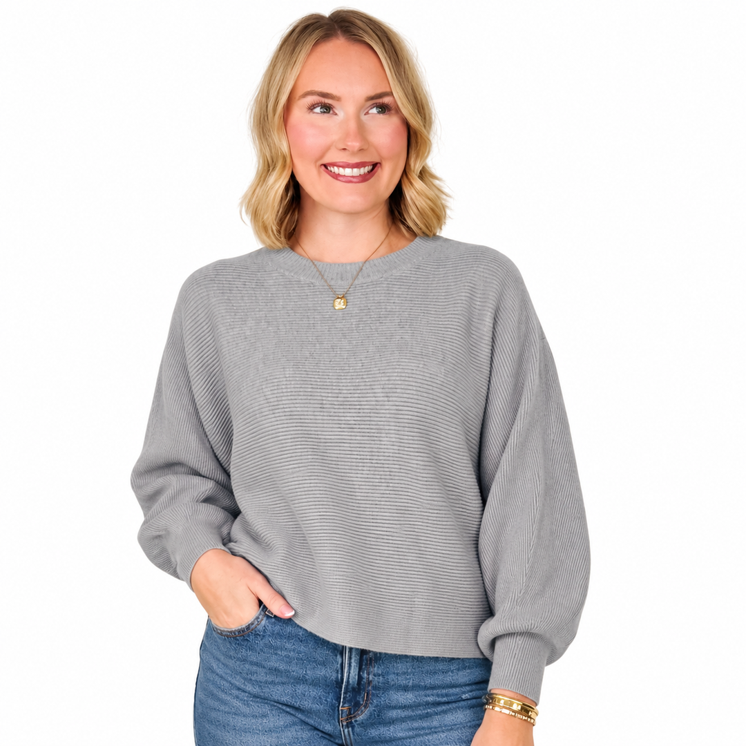 Virginia - Ribbed Dolman Top (Grey)