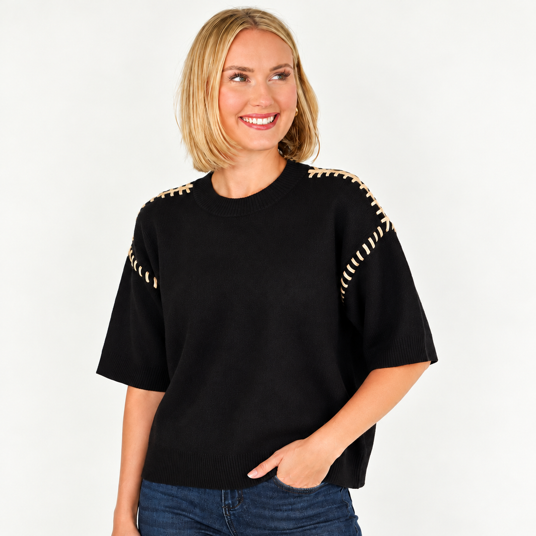 Nina - Black Stitched Sweater