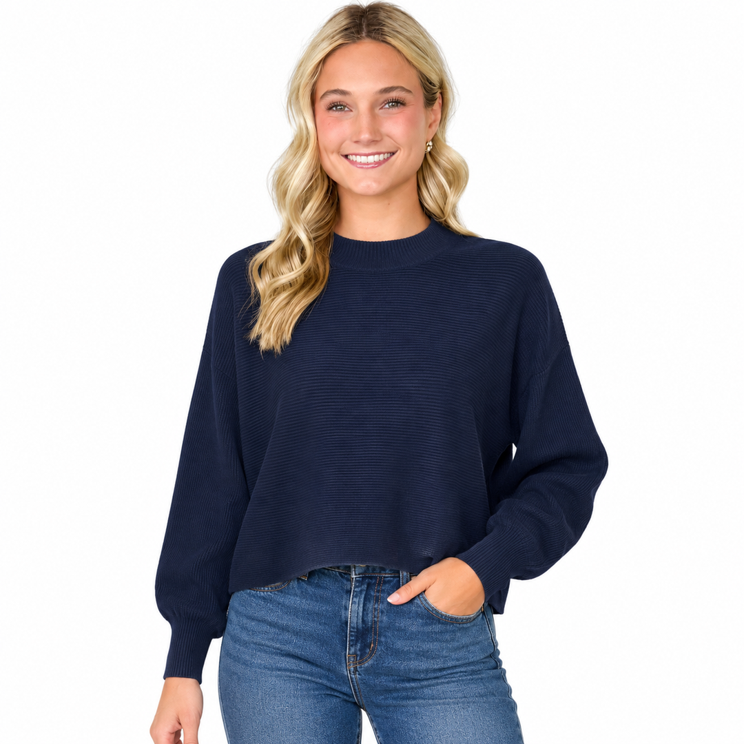 Virginia - Ribbed Dolman Top (Navy)