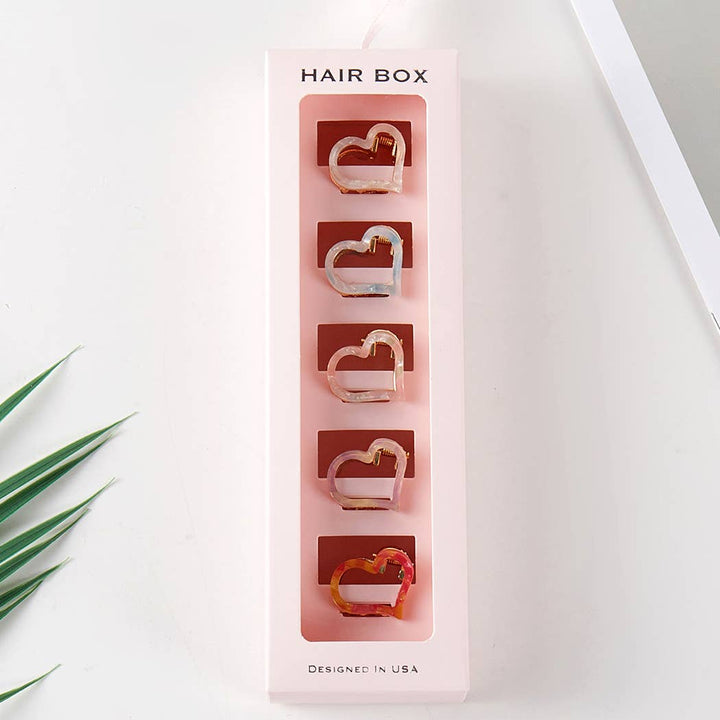 Pearlized Heart Assorted Color Claw Hair Clip Set