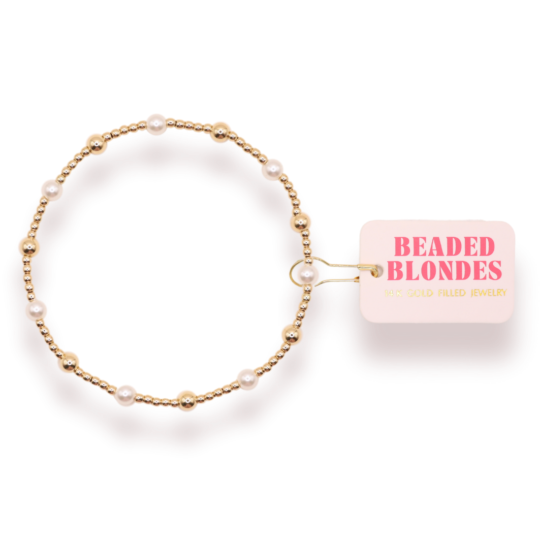 Beaded Blondes - June Pearl + Gold Alternating Bracelet - Standard