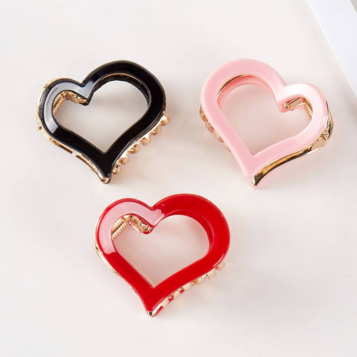 Heart Outlined Solid Color Claw Hair Clip Set