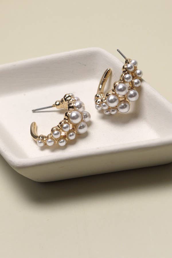 Melanie - Double Row Pearl Hoops