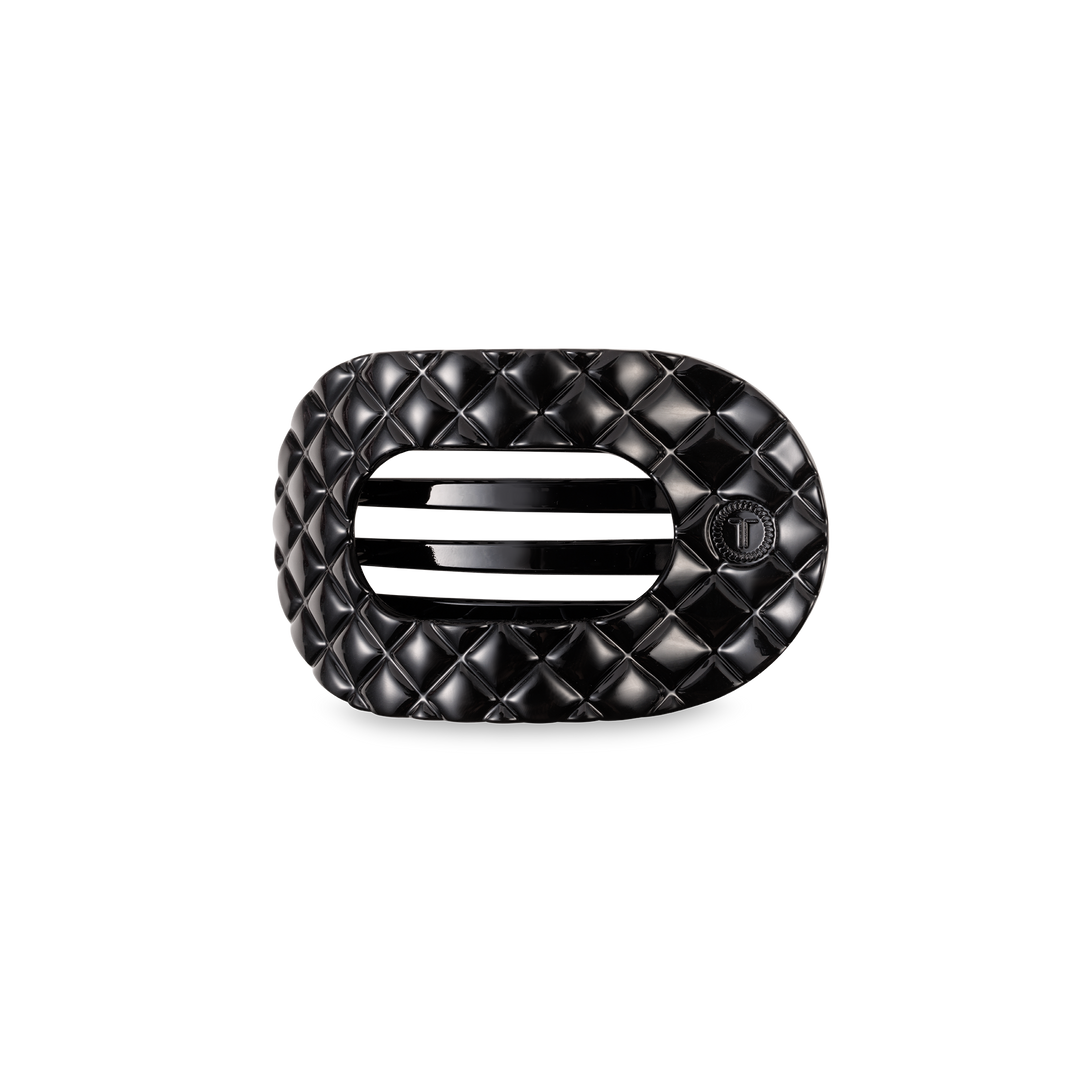 Teleties - Flat Round Hair Clip | Small | Jet Black Quilted