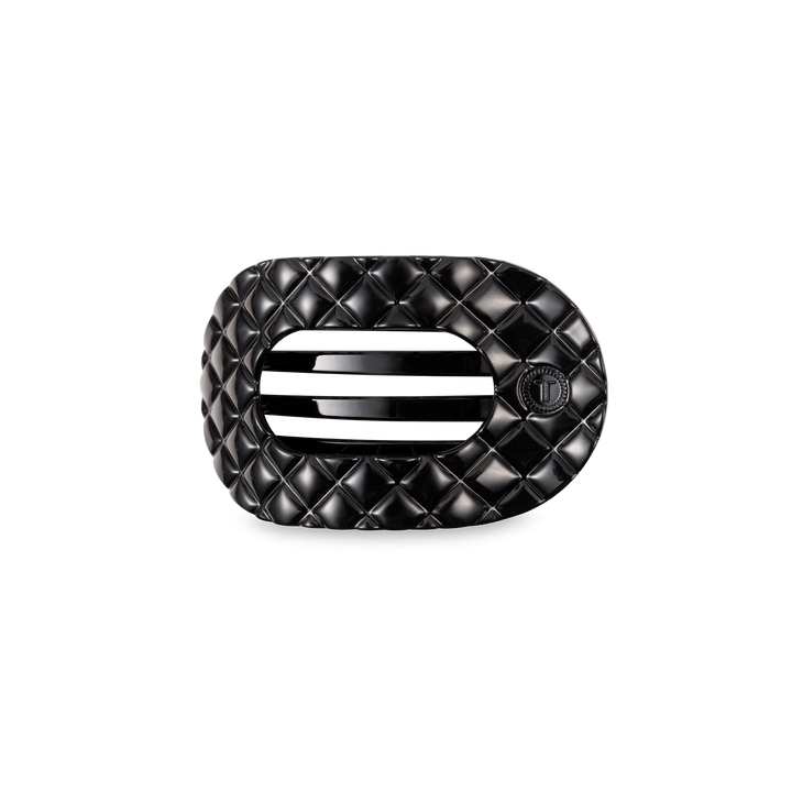 Teleties - Flat Round Hair Clip | Small | Jet Black Quilted