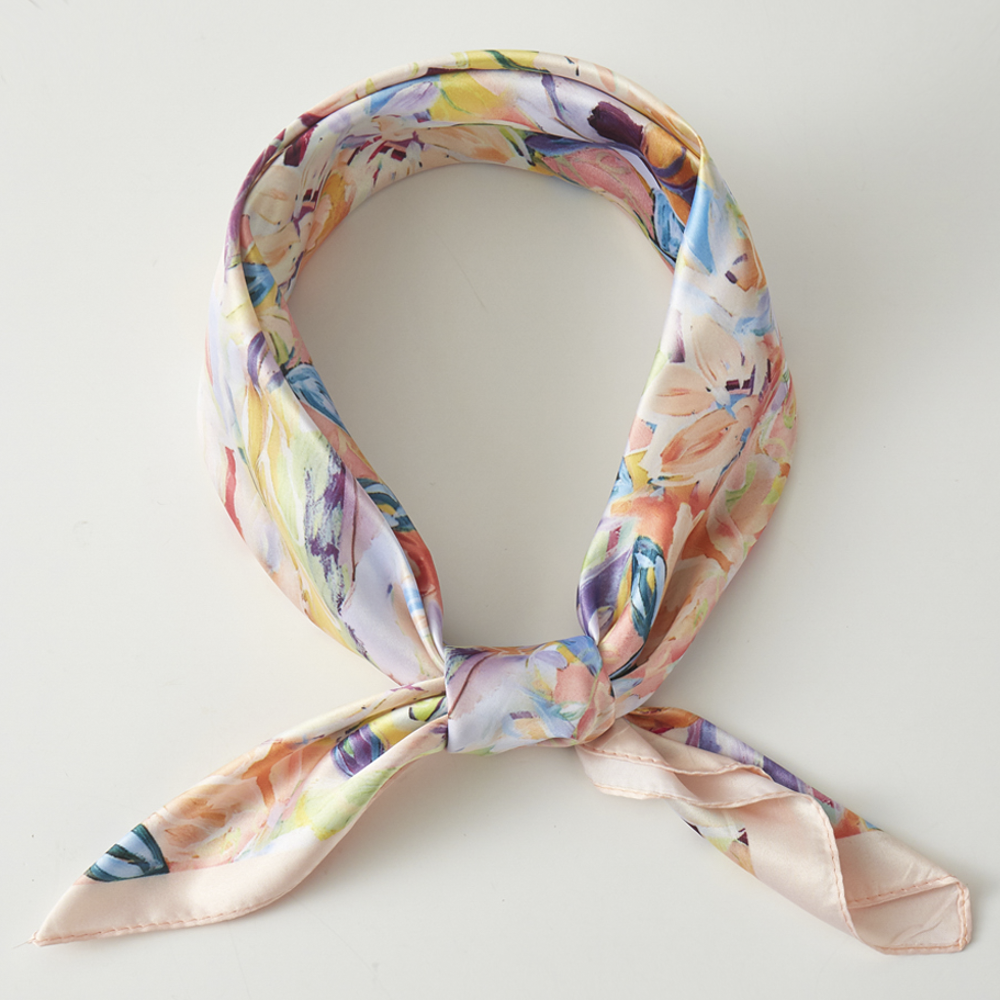 Mindi - Peach Floral Silk Scarf