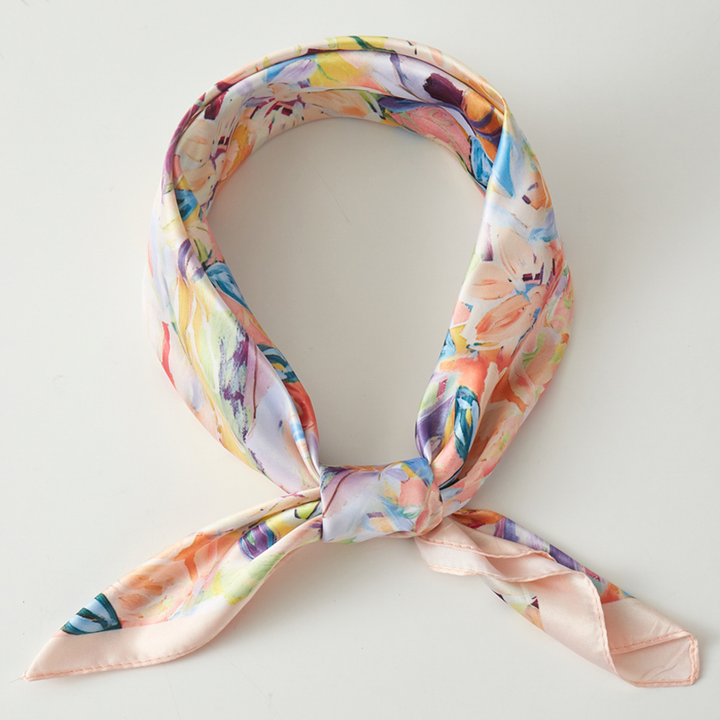 Mindi - Peach Floral Silk Scarf
