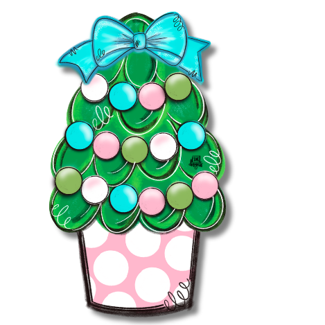 Door Hanger Attachment - Pink and Teal Christmas Tree