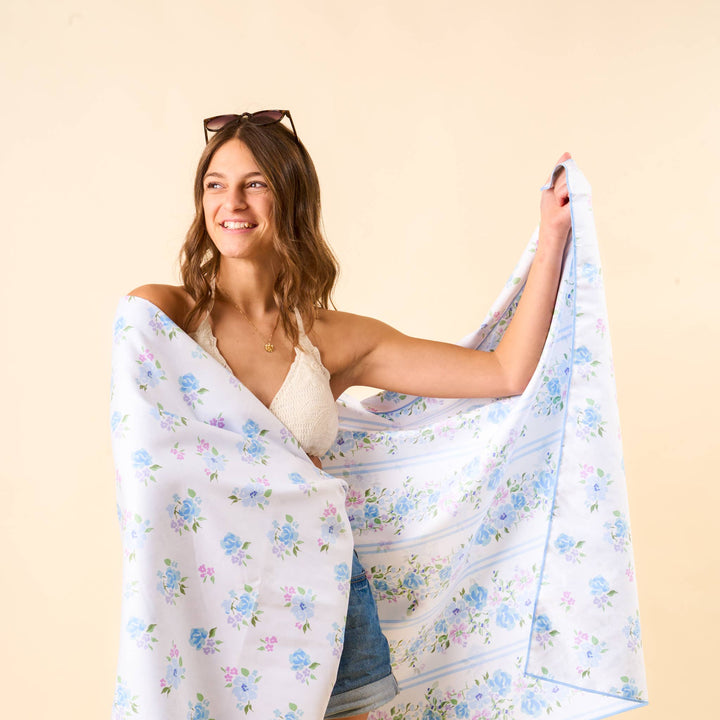 Rosie - XL Quick-Dry Beach Towel - (Petal Parade Blue)