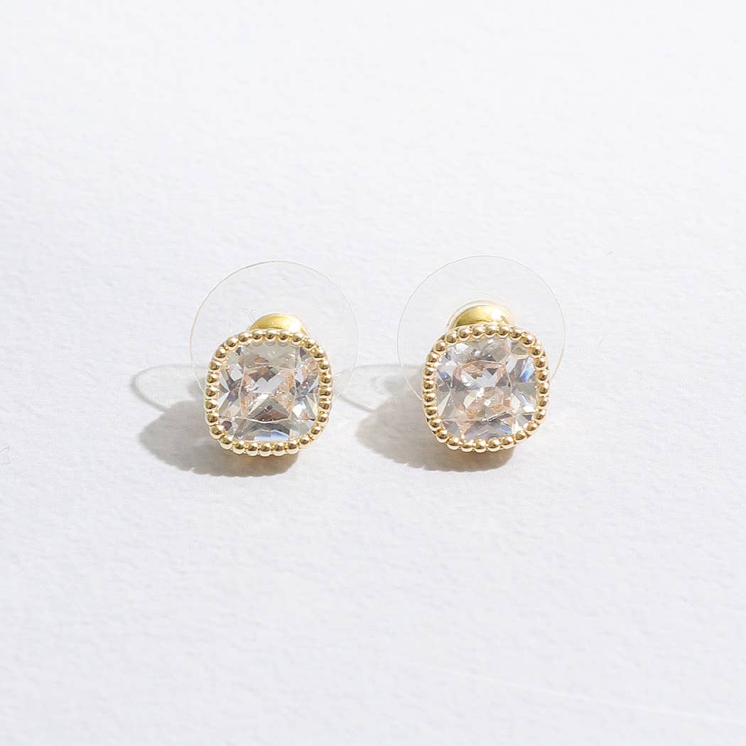 Elaine - Gold Rhinestone Post Earrings (Clear)
