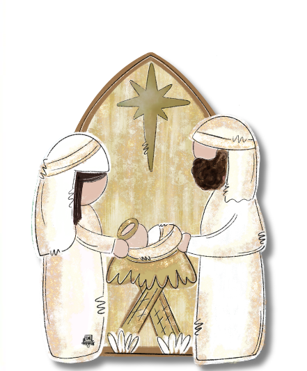Door Hanger Attachment - White and Gold Nativity