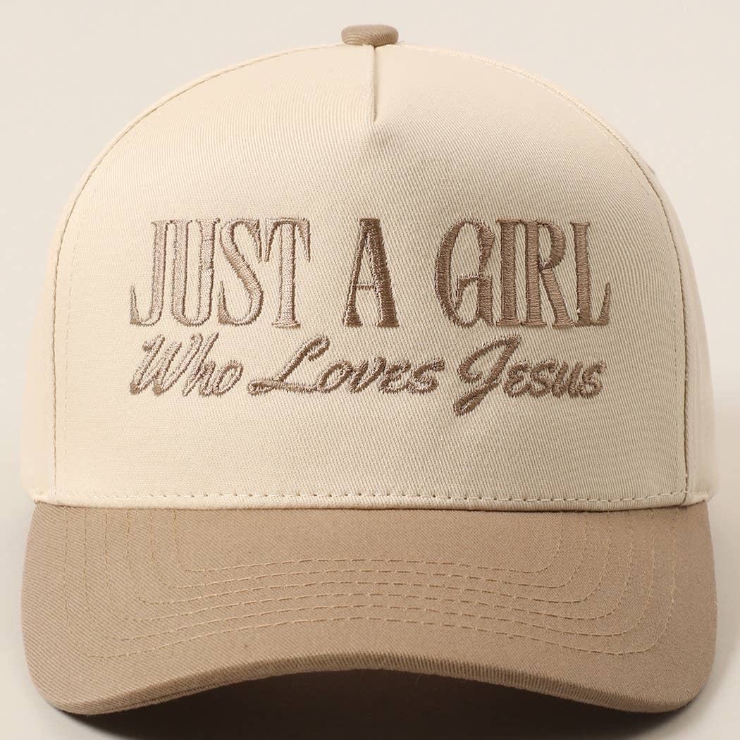 Just A Girl Who Loves Jesus Embroidery Trucker Hat - Beige