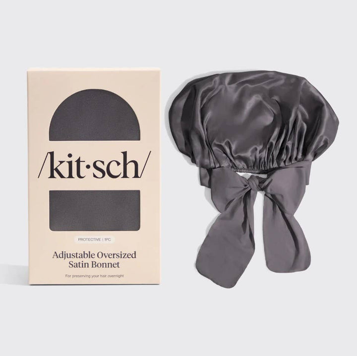 Kitsch - Adjustable Oversized Satin Bonnet (Charcoal)