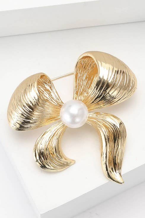 Bella - Elegant Pearl Bow Brooch Pin