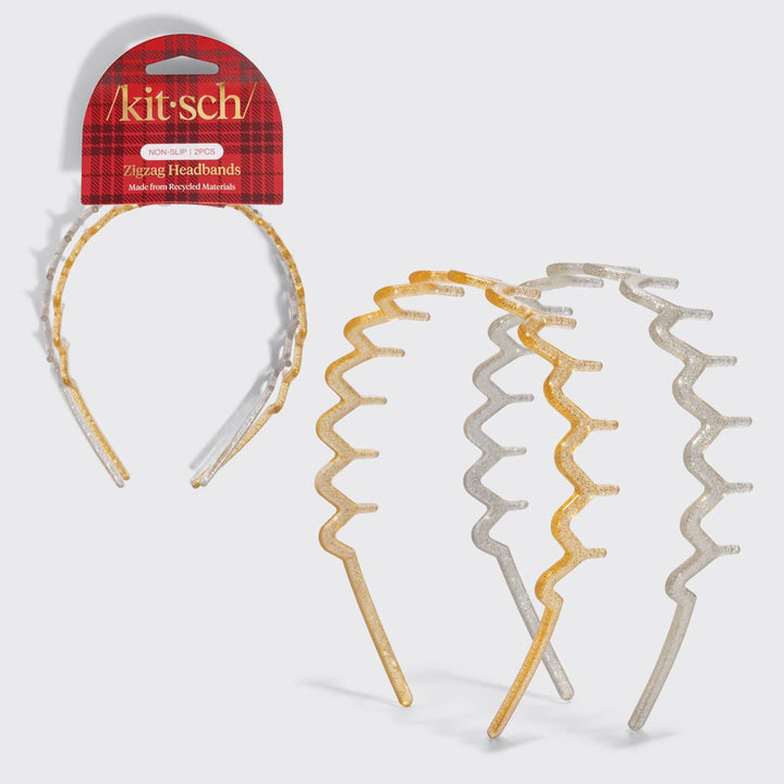 Kitsch - Recycled Plastic Zigzag Headbands 2pc Set - Gold & Silver