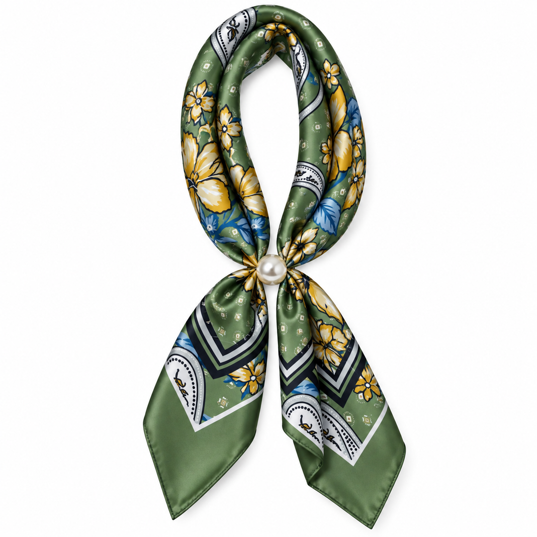 Magnetic Pearl Scarf  - Green Floral