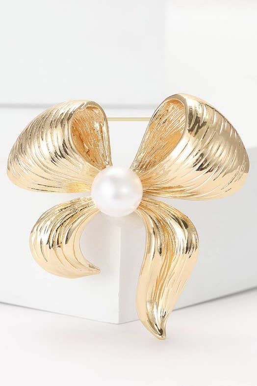Bella - Elegant Pearl Bow Brooch Pin