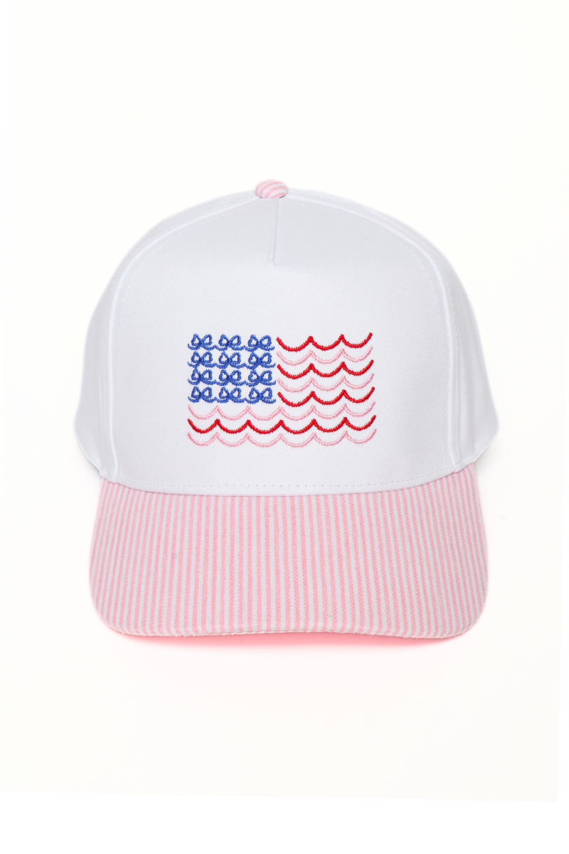 Americana USA Wave Flag Embroidered Adjustable Baseball Cap (Pink)