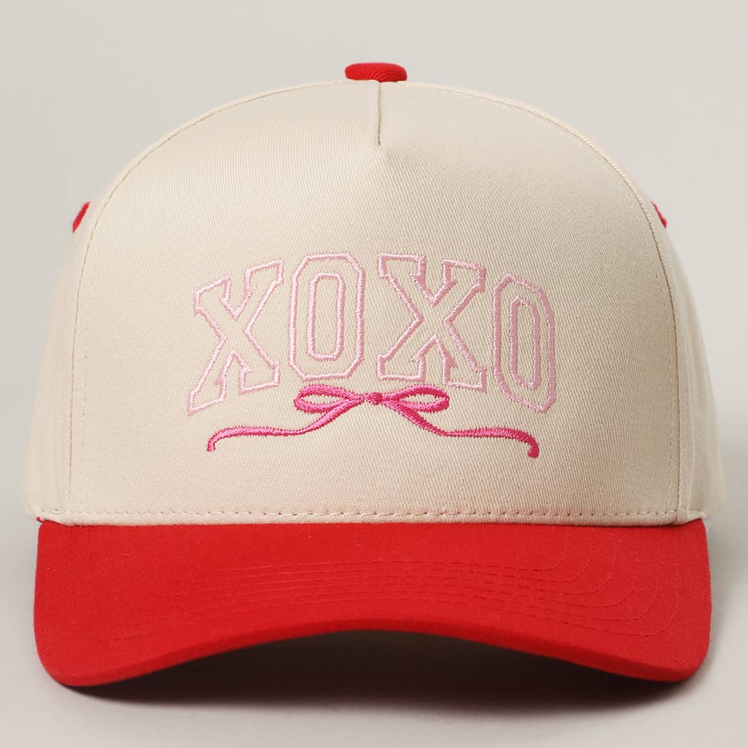 XOXO Bow Embroidery Two-Tone Trucker Hat - Rd