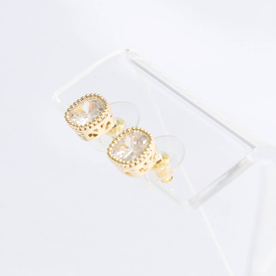 Elaine - Gold Rhinestone Post Earrings (Clear)