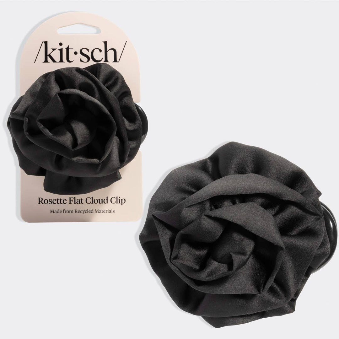 Kitsch - Satin Rosette Medium Flat Cloud Clip - Black