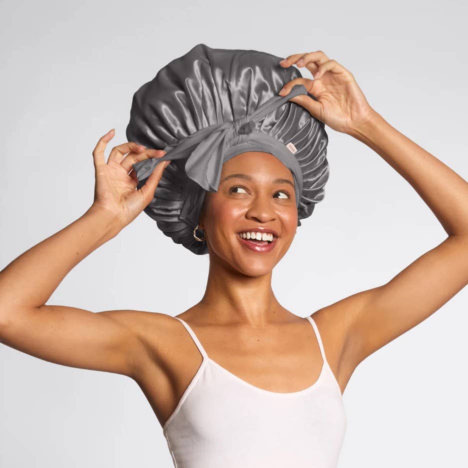 Kitsch - Adjustable Oversized Satin Bonnet (Charcoal)
