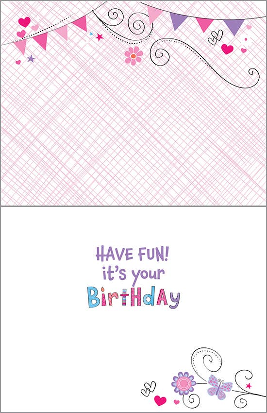Kids Birthday Greeting Card - Pink Birthday Banners