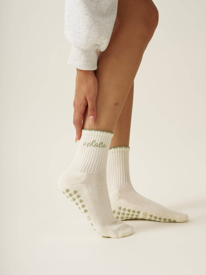 Grip Socks - Inhale Exhale Grip Sock - Cream