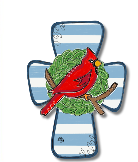 Door Hanger Attachment - Blue and White Cardinal Cross