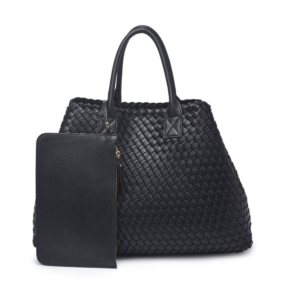 Ithaca - Woven Vegan Leather Tote (Black)