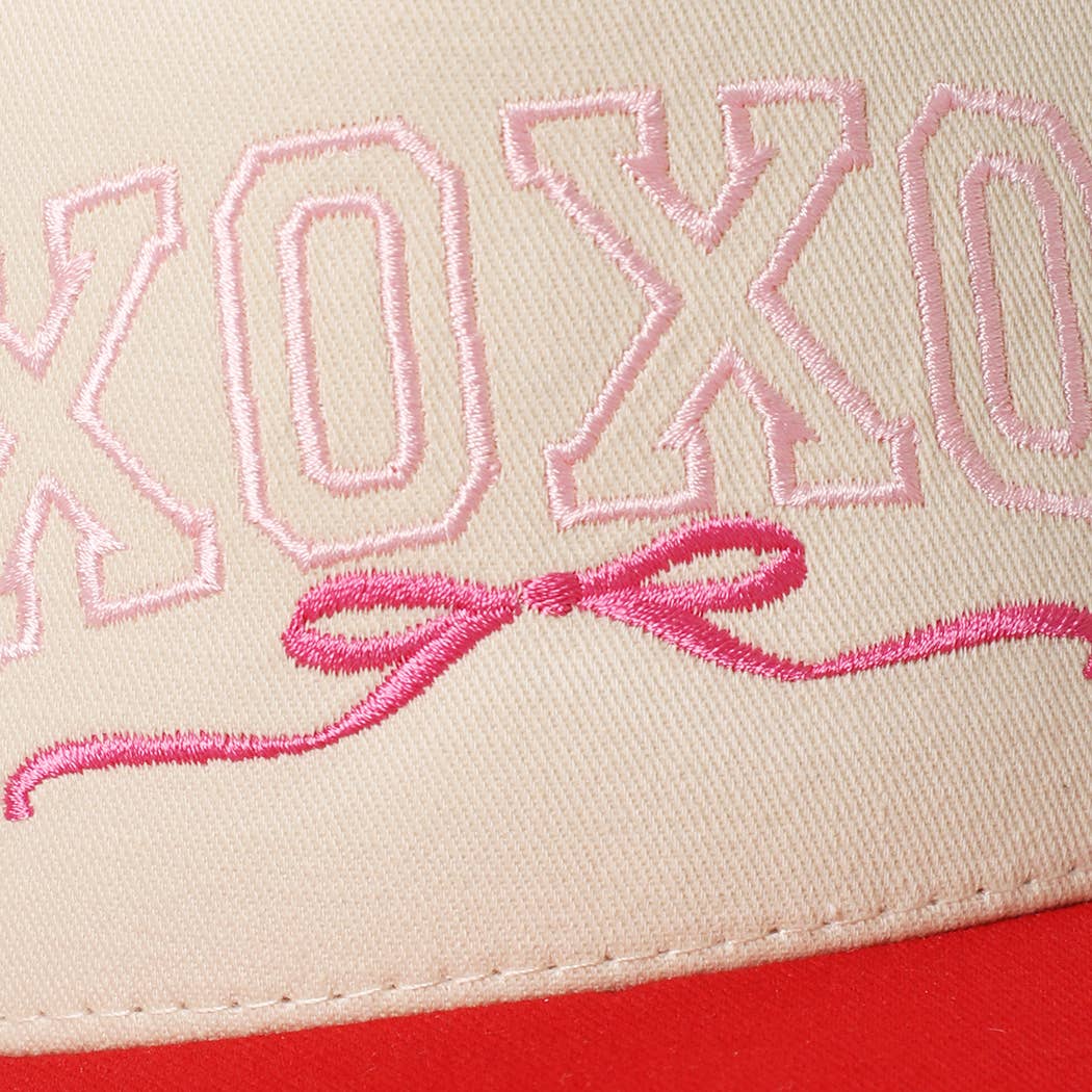 XOXO Bow Embroidery Two-Tone Trucker Hat - Rd