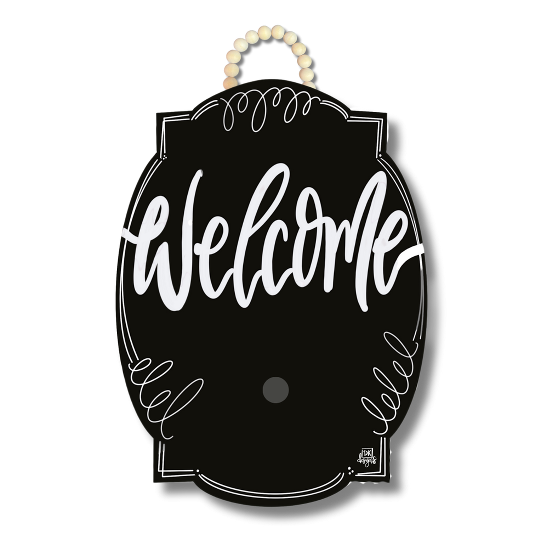 Door Hanger - Black Bloom "Welcome" Sign