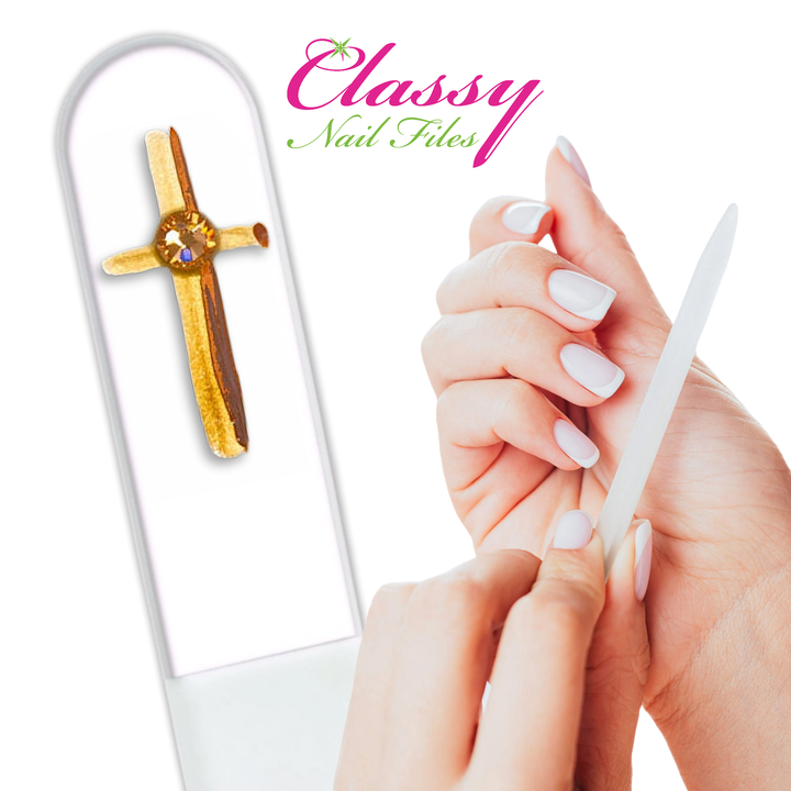 Glass Nail File - Gold Cross