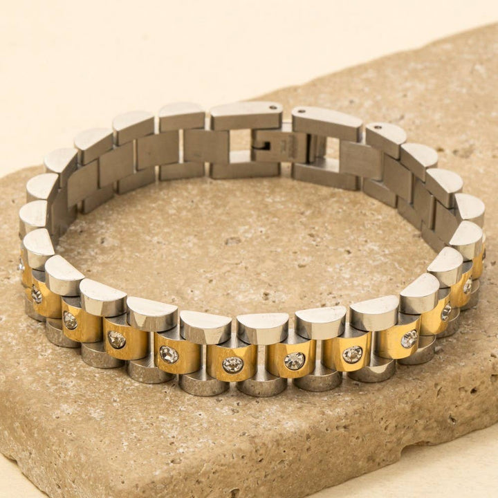 Connie - Stainless Steel Studded Watchband Bracelet