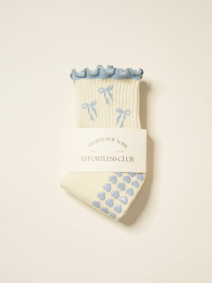 Grip Socks - Bows & Ruffles - Dusty Blue