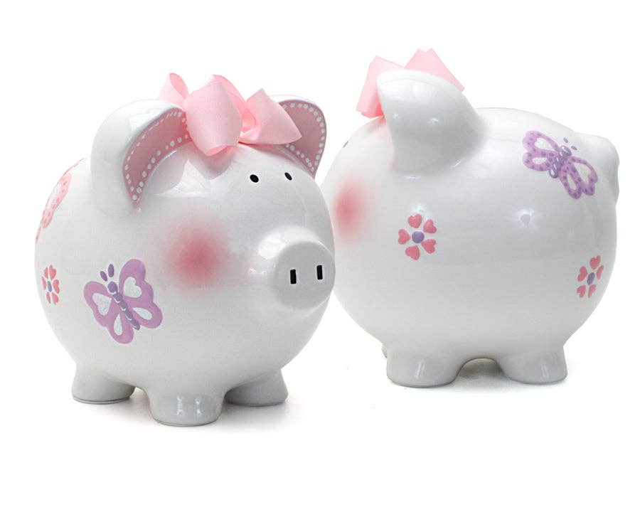Large Piggy Bank - Butterflies